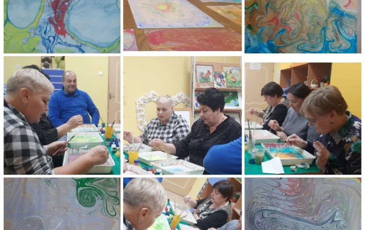 Занятие в технике рисования на воде красками ЭБРУ с замещающими родителями Кореневского района
